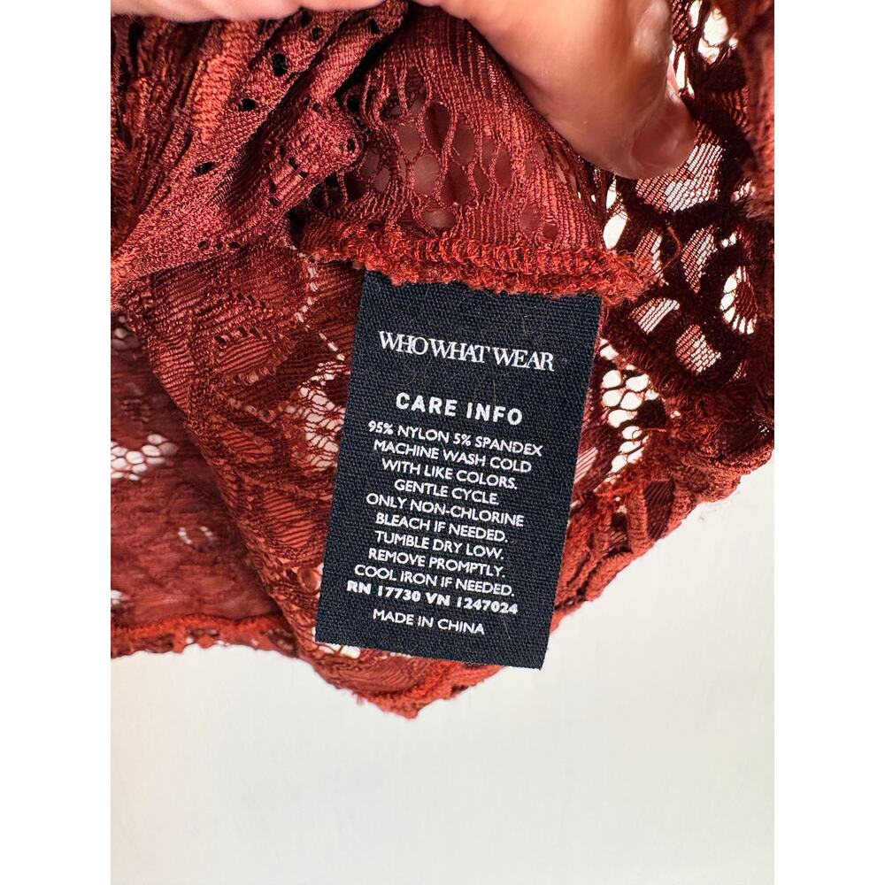 Whowhatwear Brown Lace Sleeveless Top Ruffle Sheer Large Romantic Coquette - Picture 7 of 7
